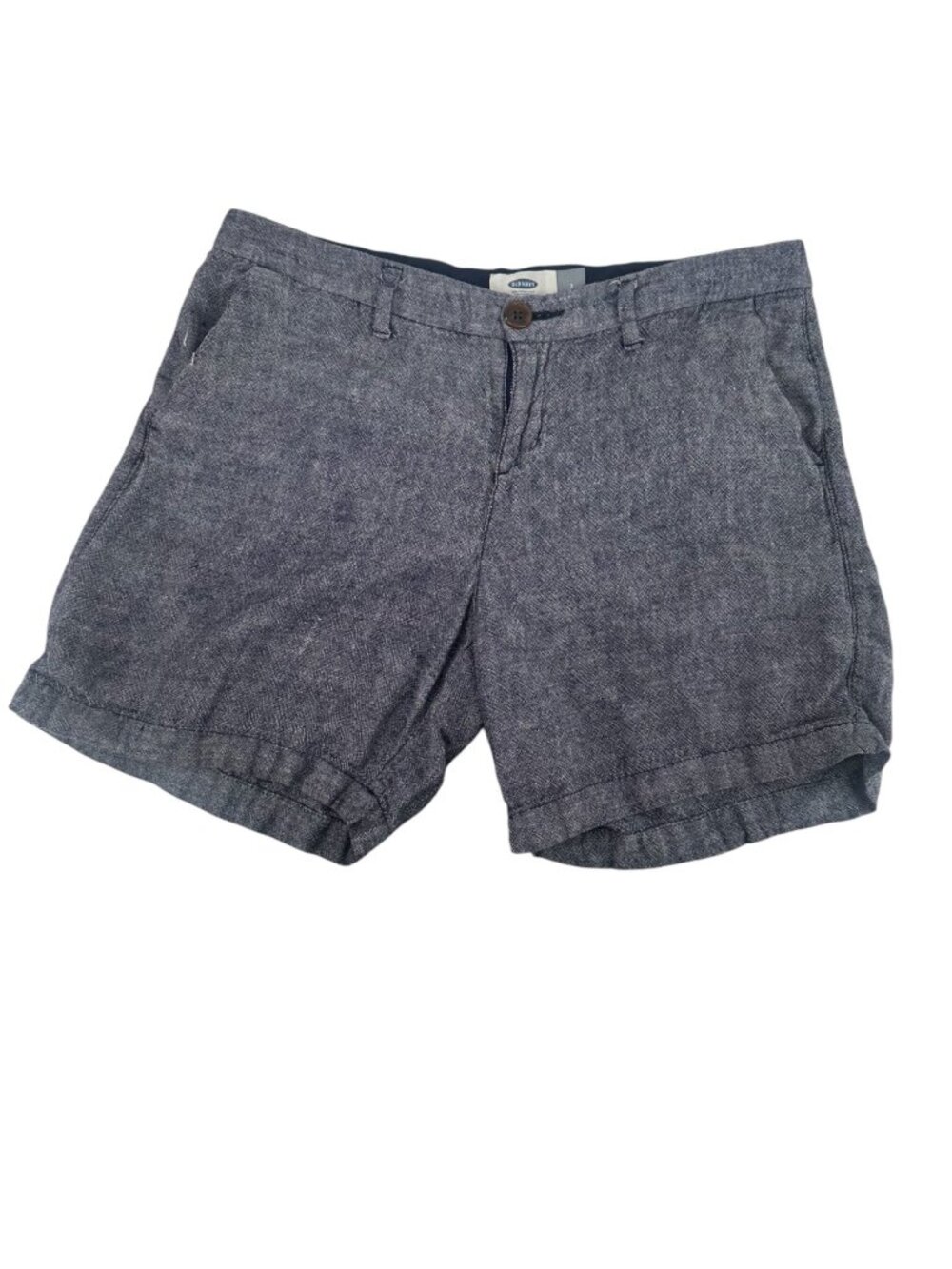 Old Navy Navy Blue Linen Blend Herringbone Shorts 2 Cuffed Summer Coastal - Picture 3 of 7